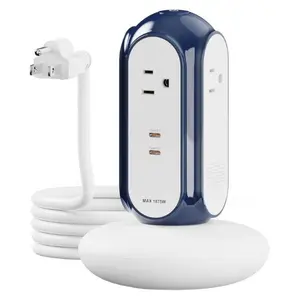 MiaoLab Tower Power Strip for Desk Setup, Roly-Poly Base Design, Flame Retardant, 4 Outlets & 2 USB-C with 30W Fast Charging, 1420J Surge Protector for Phones, Tablets & More, power socket extender, compact design, outlet power strip