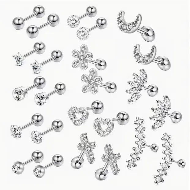 12 Pairs Silver Tone