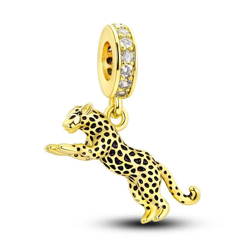 MULA Gold Leopard Enamel Pendant - Silver Hypoallergenic Leopard Charm Jewelry, Fashion Accessory Gift for Women
