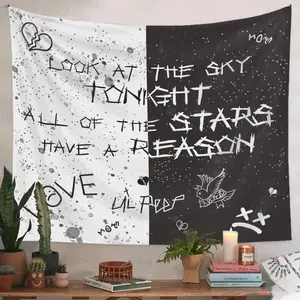 Rapper Wall Tapestry Lil Peep Tapestry Juice World Black and White Star Tapestry for Bedroom Use Decor y2k room decor Starry Sky Pattern