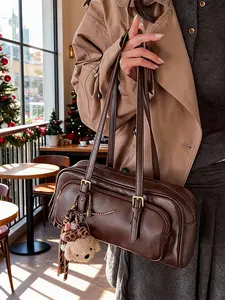 Vintage Boston Bag Women's Large Capacity Tote, Multi-Zip Single Shoulder Bag, College Style Jk Uniform Bag, Versatile Commuter Underarm Bag