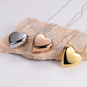 Beautiful Heart Pendant Necklace in 18K Gold-Plated Stainless Steel