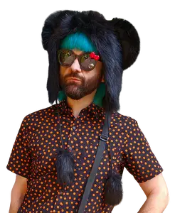 Atomic Laundry Apparel Black Faux Fur Bear Mouse Hat with Large Adorable Ears and Fluffy Pom Poms One Size Fits All Teen Adult