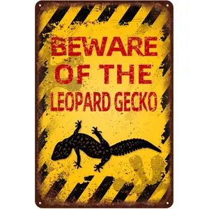 Vintage Leopard Gecko Metal Sign Beware Of Leopard GeckoSign Funny Beware Animal Decor 12"X8" Inch