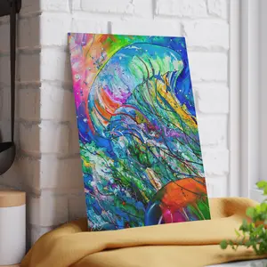 8x11 Glass Chopping Board - Printed Virginia Beach Jellyfish Painting, Coastal Kitchen Art by Artist Jen Callahan, 8\ X 11\