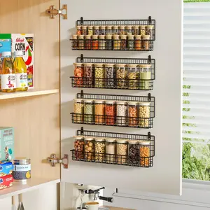 4 Pack Spice Rack Wall Mount, Connectable Seasoning Organizer for Space-Saving, Hanging Spice Rack Organizer for Cabinet Kitchen Pantry Door(Patent No.:US D909,138 S)