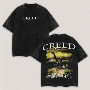 Creed Human Clay Washed T-Shirt, Double Printed Oversized Music Band Washed Tee, Rock Band Double Printed Washed Hoodie, Gift For Band Fan Crewneck Casual