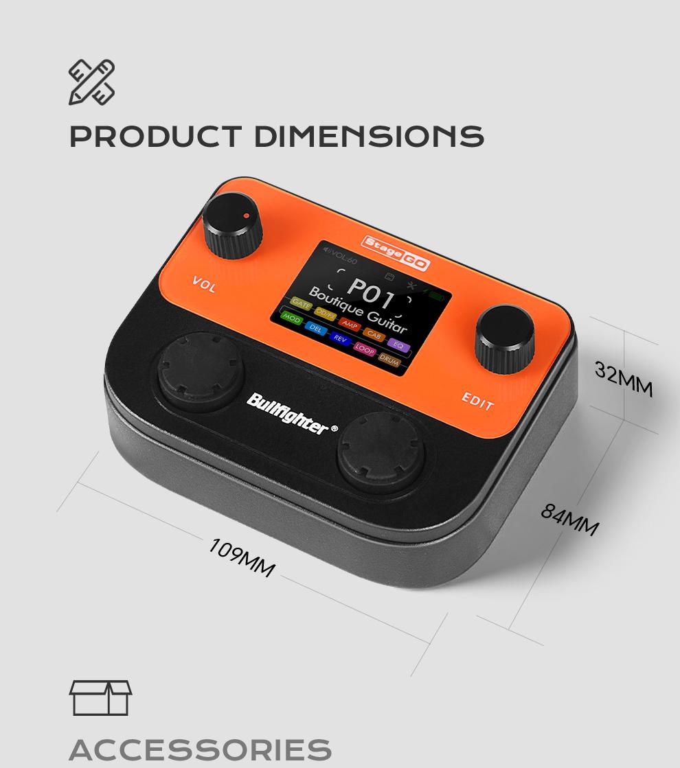 Bullfighter StageGO Digital Pocket Multi-Effects Pedal – Portable Guitar/Bass Processor with Built-in Battery, Bluetooth APP, USB Audio, 40+ Effects (Distortion/Delay/Reverb/Chorus) – Perfect for Beginners, Practice & Small Gigs