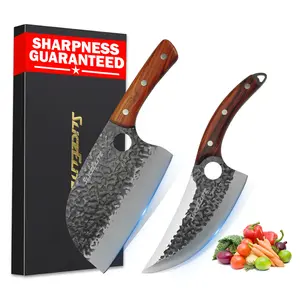 SliceElite Heritage Forge Series 2PCS Hand-Forged Serbian Chef & Viking Duo Kitchen Tool Meat Cleaver Chopping Knife Outdoor Cooking BBQ Butcher Set...