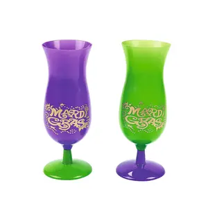 14 oz. Mardi Gras Reusable Plastic Hurricane Glasses - 12 Ct.