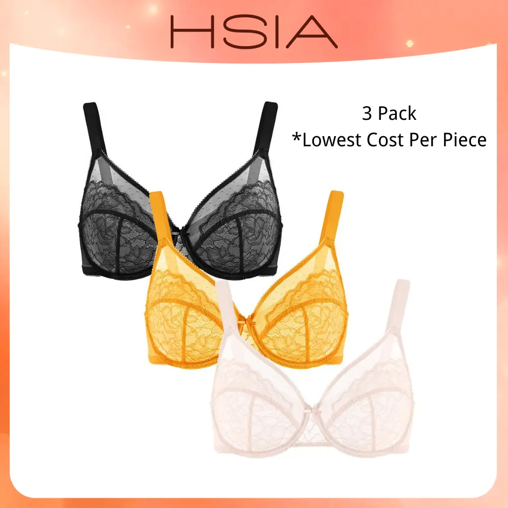【3 Pack】 Enchante Lace Bra Set Floral Lace Underwire PLus Size Full Coverage Bra