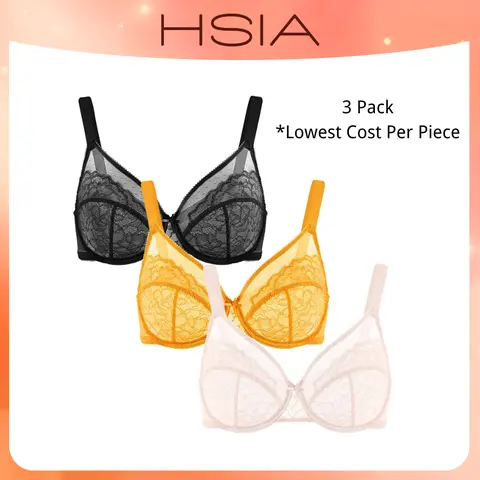 【3 Pack】 Enchante Lace Bra Set Floral Lace Underwire PLus Size Full Coverage Bra