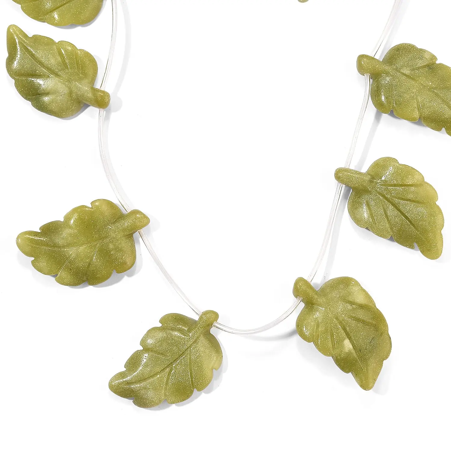 Yellow Jade Carved Leaf Necklace (16 Inches) 306.00 ctw