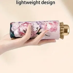 Mini Umbrella Portable Sun Protection UV Block Pocket Umbrella Oil Painting Style, Compact and Lightweight, Perfect for Outdoor Use