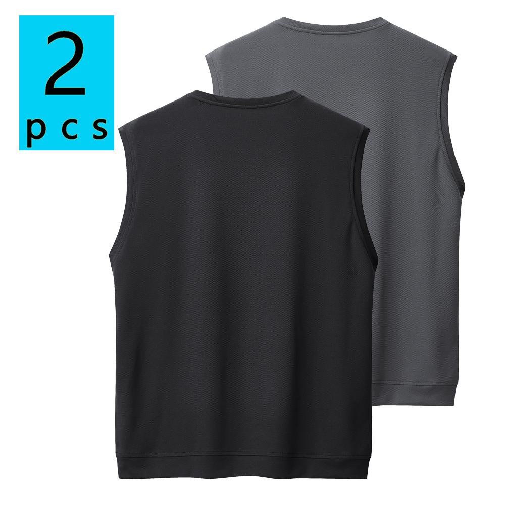 Pack of 2: summer men’s casual sleeveless tank top; lightweight sports/outdoor running fitness wear; men’s tank top T-shirt with pockets; bright colors; versatile solid-color crew-neck sleeveless tank top.