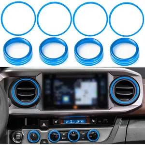AC knob Cover Trims and AC Vent Outer Rings for Toyota Tacoma Accessories 2016-2023 Interior Air Conditioner Vent Ring Cover Trims Air Conditioner Knob Rings 8pcs-Set (Blue)