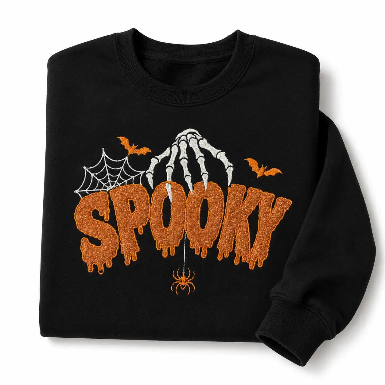 Spooky Embroidered Sweatshirt  Pullover Womenswear Statement Tops Casual Halloween Spider Style Black season sweatshirt retro pumpkin