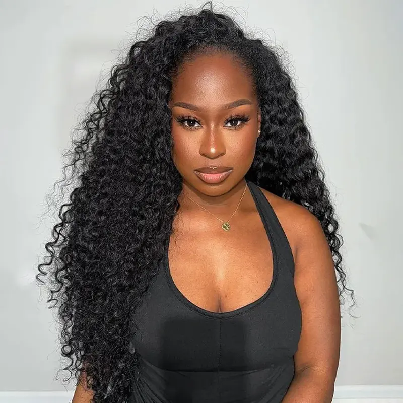[3 In 1 Half Wig] Bling Hair Half Wig Human Hair Water Wave Human Hair Glueless Wigs Seamless Clip Ins Flip Over Wear and Go Wig Invisible Hairline Beginner Friendly SohoChic #DealsForYouDays #TikTokShopBackToSchool