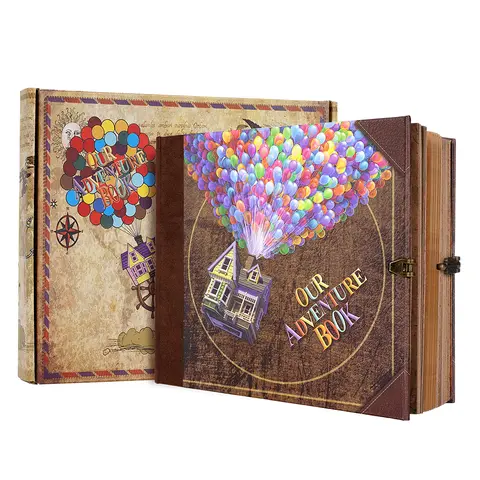 OUR ADVENTURE BOOK Retro Leather Hardcover Scrapbook Photo Album - 146-Page Vintage Material Paper Travel Journal, Classic Embossed Cover, Balloon Patterns, Art Crafts Kit Supplies, Ideal Christmas Gift for Women
