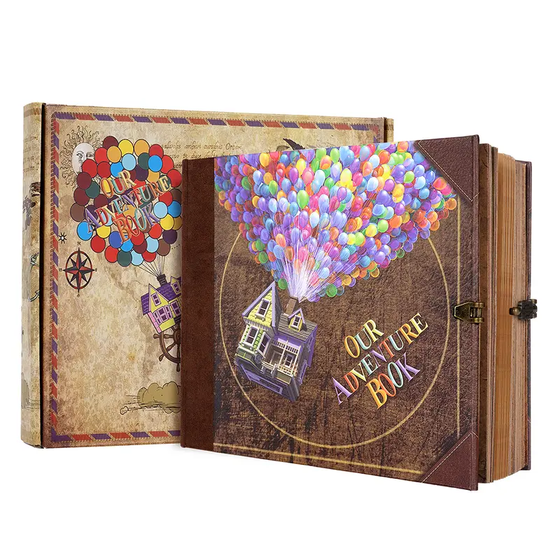 OUR ADVENTURE BOOK Retro Leather Hardcover Scrapbook Photo Album - 146-Page Vintage Material Paper Travel Journal, Classic Embossed Cover, Balloon Patterns, Art Crafts Kit Supplies, Ideal Christmas Gift for Women