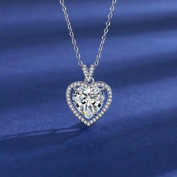 5ct Heart Shape Simulated Diamond Necklace - Cubic Zirconia Pendant, Iced Out Love Jewelry, Minimalist & Modern Non-Natural Crystal Necklaces & Pendants, Valentine's Day Gift for Her, Minimalist Non-Natural Crystal Necklaces & Pendants