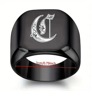 1pc 26 English Initial Letter Titanium Steel Ring Men Retro Punk Square Black Trendy Men ring a-z letter asscher engagement formen
