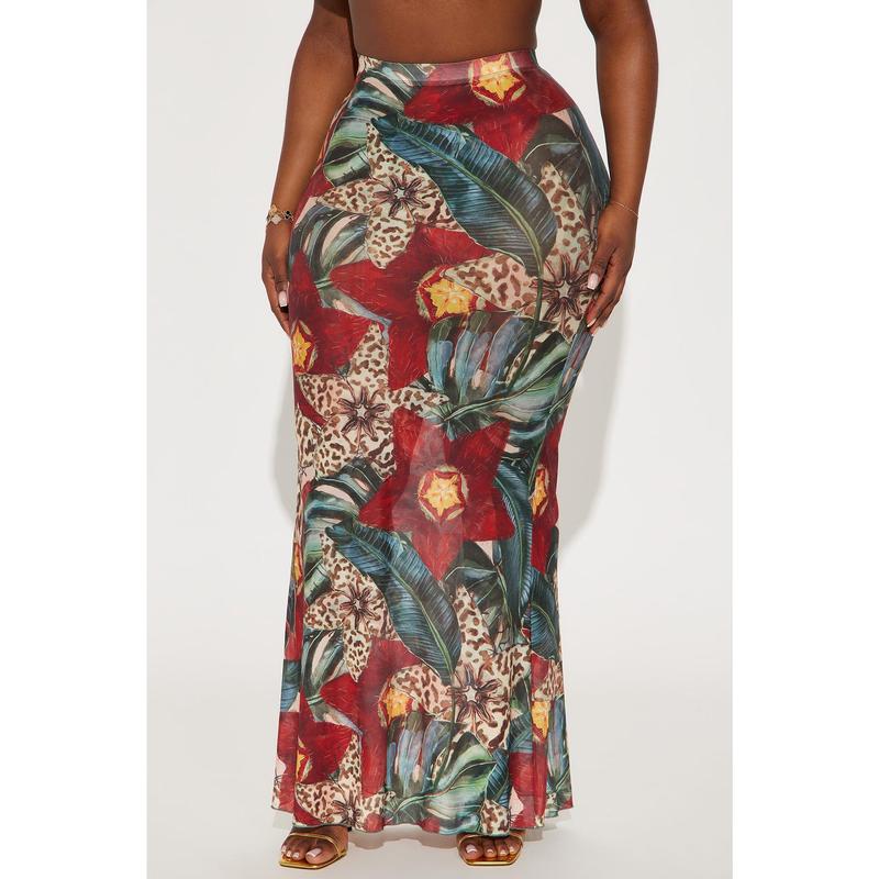 In Full Bloom Mesh Maxi Skirt - Brown/combo