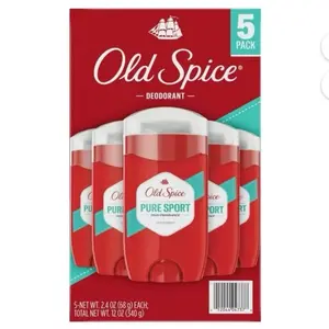 Old Spice Pure Sport Deodorant 3.0 Pack of 5 - 5-Ounce Net Weight, Aroma Body Care Scent Fragrance, 2.24 oz (68 g) Comfort Scented