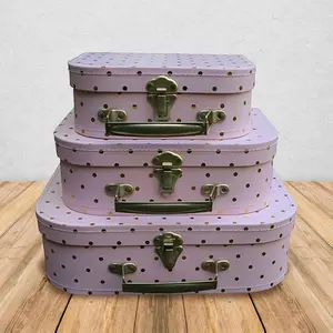 wald imports - Set of 3 Paperboard Suitcases -Decorative Storage Boxes - Suitcase Set for Decoration, Storage, and More (Pink and Gold)