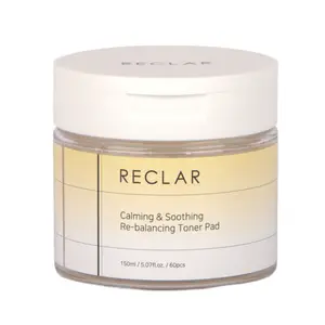 RECLAR Calming & Soothing Re-Balancing Toner Pad 150ml, 60 Count - Korean Skincare, Exfoliating, Aloe, Hydrating