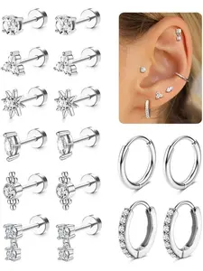 20G Hypoallergenic Flat Back Earrings Cartilage Earring Sets for Multiple Piercing Surgical Stainless Steel Earrings for Women Trendy Earring Stacks Small Huggie Hoops Flatback Stud Earrings Ear Studs Trendy Jewelry