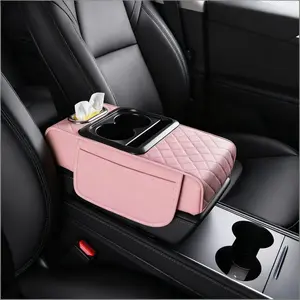 Car Armrest Cushion with Storage, Memory Foam Center Console Cover, 4-in-1 Organizer with Cup Holder, Phone Slot & Tissue Box, Universal Fit Auto Armrest Pillow for Driving Comfort & Road Trips tiktokshopspringglowup