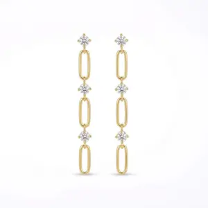 Radiant Round Zircon Link Earrings in Luminous Golden Plated Silver