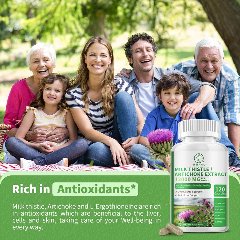 BBEEAAUU Milk Thistle Supplement 12000mg Liver Cleanse Detox & Repair Formula 16-in-1 Herbal Liver Support Pill 120 Capsules Non-GMO Soy-Free