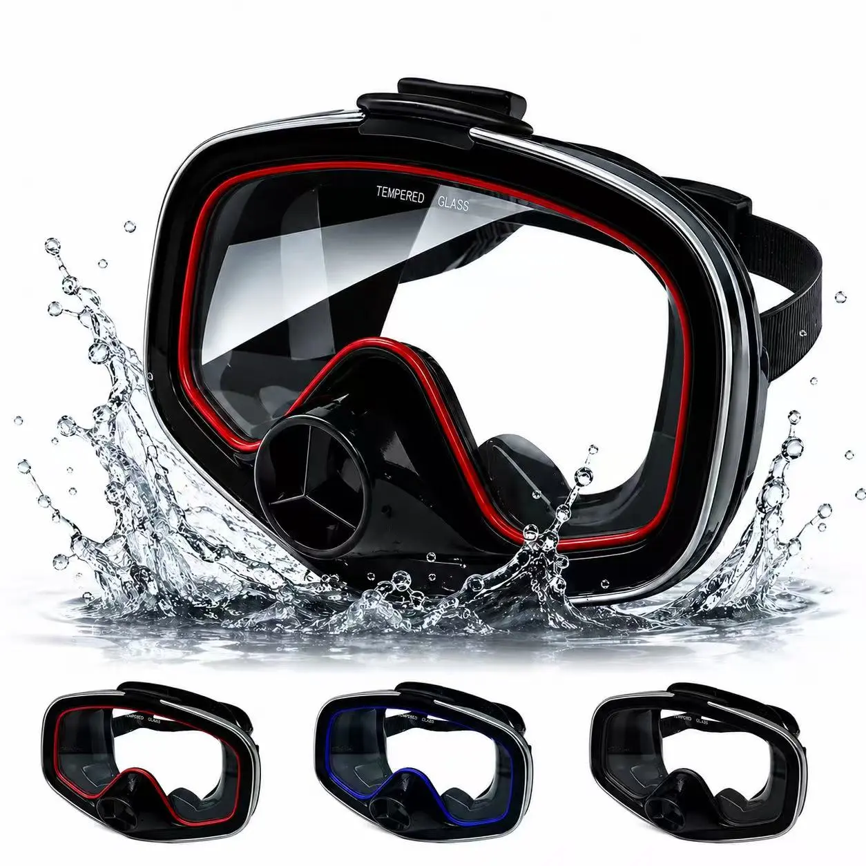 Full Face Snorkel Mask, Panoramic 180° View Snorkeling Goggles with Tempered Glass Lens, Anti-Fog & Waterproof Dive Mask, Silicone Skirt for Swimming, Diving & Tide Pooling