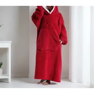 Unisex Cute Hooded Blanket, Soft Comfortable Warm Long Sleeve Blanket with Pocket, Wearable Blanket for Indoor & Outdoor & Travel & Camping, Valentine's Day Gift, Cozy Hooded Blanket