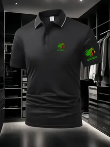 Men's Zambia National Flag Element Print Polo Shirt - Chest & Sleeve Double Print Design, Minimalist & Stylish, Soft & Comfortable Summer Short Sleeve, Casual Daily Top