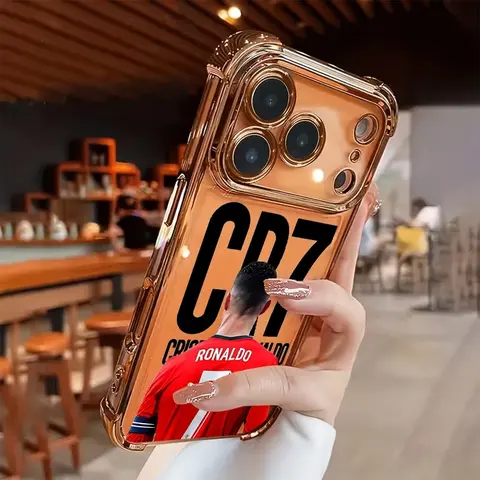 Electroplated Transparent TPU Airbag Cellphone Cover - Football Protective Shockproof Anti-Drop Case, Simple Fashionable Soft Accessory, Fits iOS iPhone 17 Pro Max,16 Pro,16,15,14,13,12,11, Personalized Creative Gift