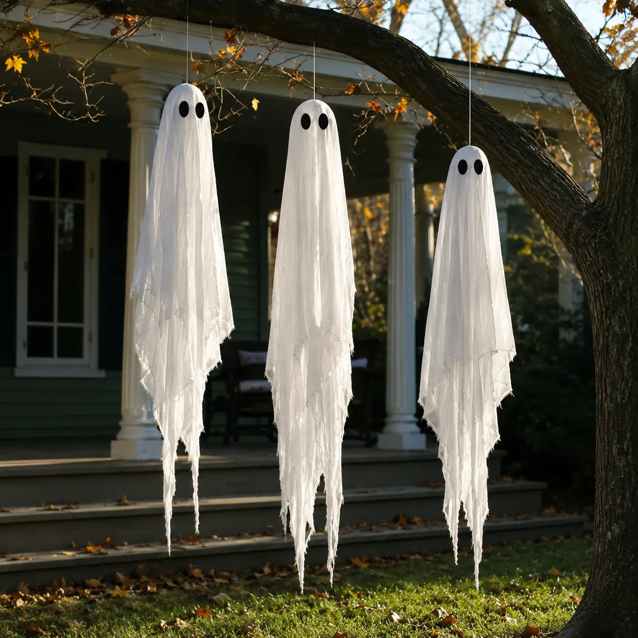 Spooky Art Deco Halloween Decorations, 3-Piece Easy-Hang Hanging Ghosts Pack, Festive Halloween Decorations Supplies for Outdoor Home Use