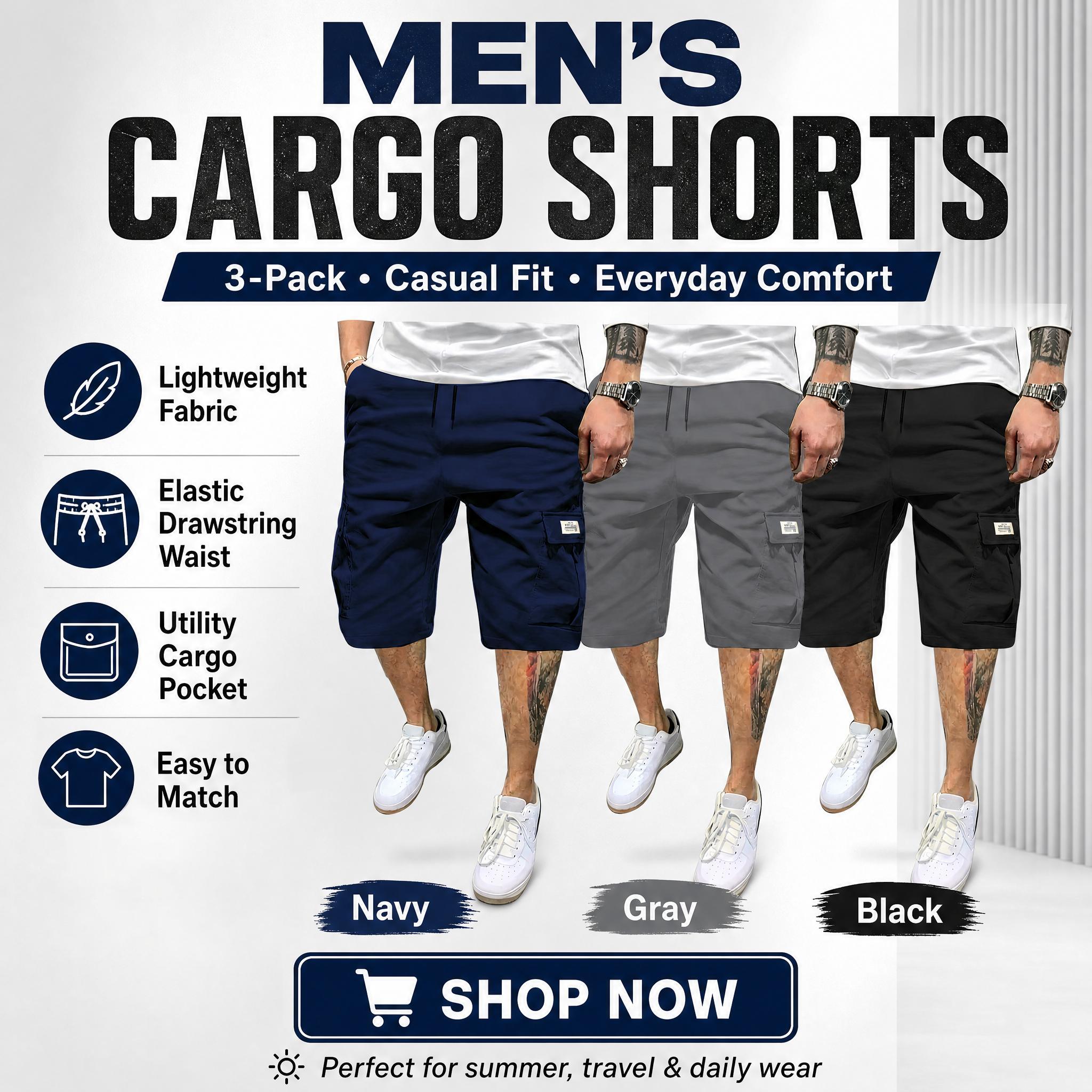 Men’s 3-piece slim shorts set — summer casual color-block drawstring ...