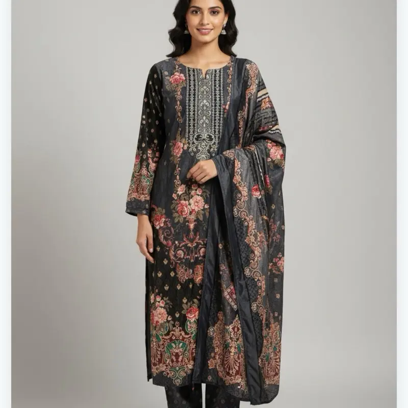 Light weight velvet floral kurta set perfect for sprig Dress Womenswear season