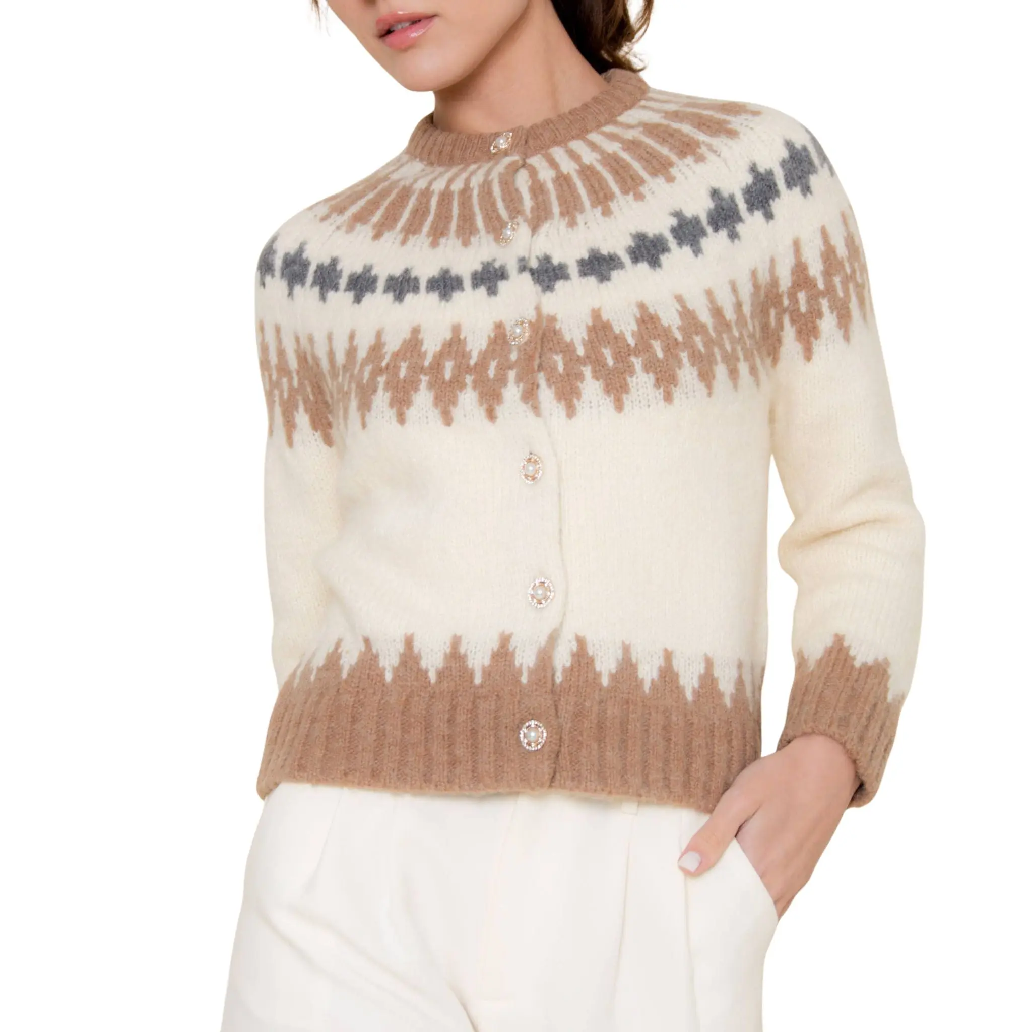 Western Fair Isle Pattern Knitted Cardigan