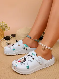 Women Cute Cartoon Nurse Print Slide Sandals, Round Toe Clogs, Quick-dry Casual Shoes, Comfortable Indoor Home Slippers for All Seasons, House Slippers, Soft Slippers