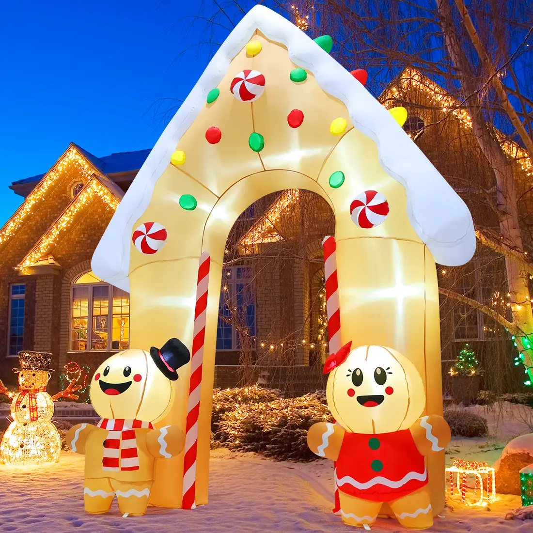 GOOSH 11.8 FT Christmas Inflatables Decorations Archway, Gingerbread Inflatable Yard Decorations with LED Lights, Inflatable Christmas Arch for Outdoor Party Yard Decor, Light Up Your Space