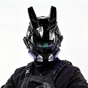 LED Punk Full Face Mask with Mecha Ear Design App Bluetooth Controlled Customizable LED Display Techwear Tactical Helmet for Halloween Christmas Carnival Rave Bar Party Cosplay Streetwear Motorcycle Riding outdoorfun