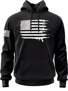 TikTok Trending American Gun - Themed Casual Sweatshirt Hoodie, Black Style with Firearm Flag Graphic Print, Perfect for Black Friday & Cyber Monday Deals, Ideal for Edgy Outfits During TikTok Shop Black Friday Sales and Christmas Gift Ideas
