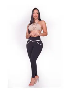 Leggings Levantacola Con Faja Interna, Folded Bolsillo, Comfortable Fit, Casual Style, Ideal for Everyday Wear Nylon Womenswear