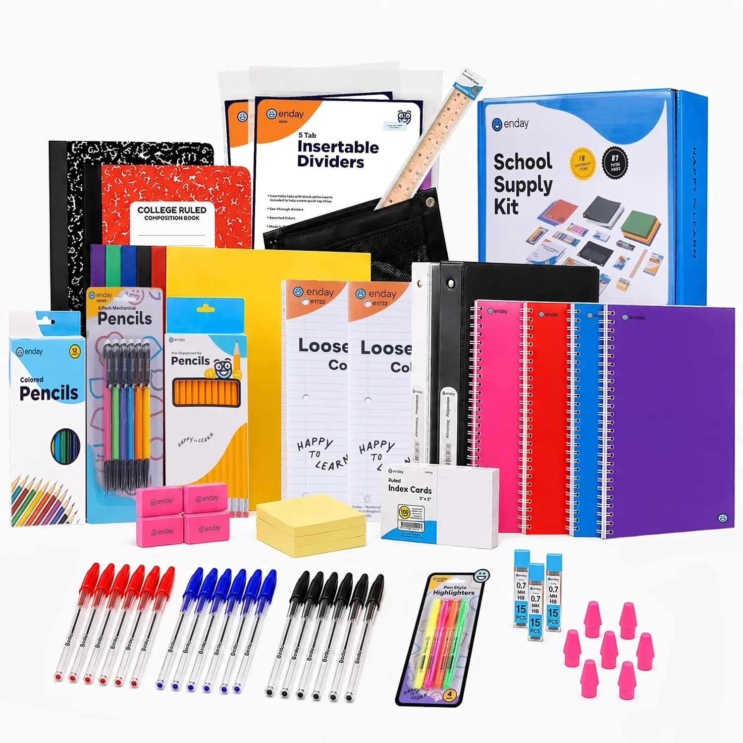 Enday Back to School Supplies High School Kit for Kids with Folders, Notebooks, Pencils, Pens & More Back to School Supplies Kit School Supply Bundle for Classroom Essentials