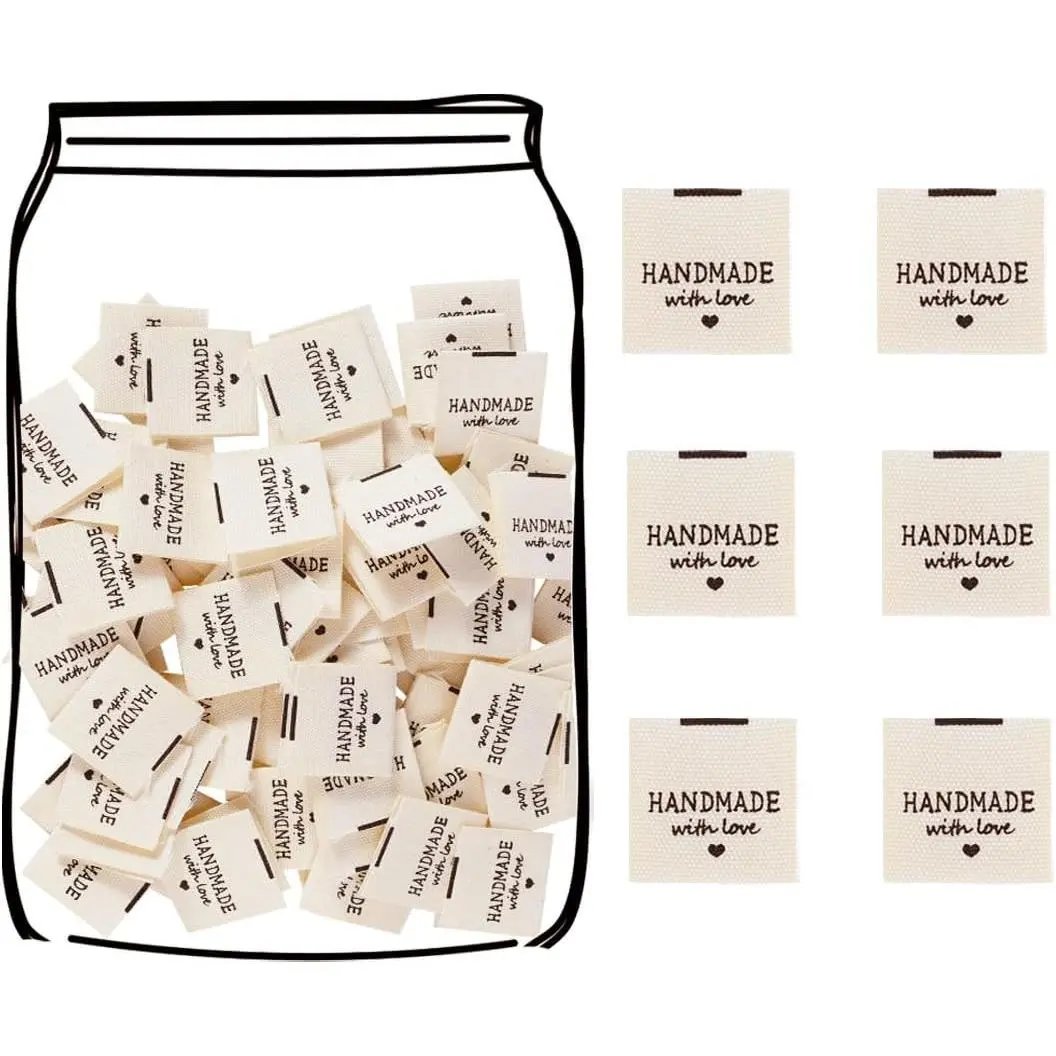 100 count Sewing Labels for  Items, Durable Fabric Woven Tags with  with Love Text, Sewing Labels for Crochet, Knitting, Sewing Projects and DIY Crafts