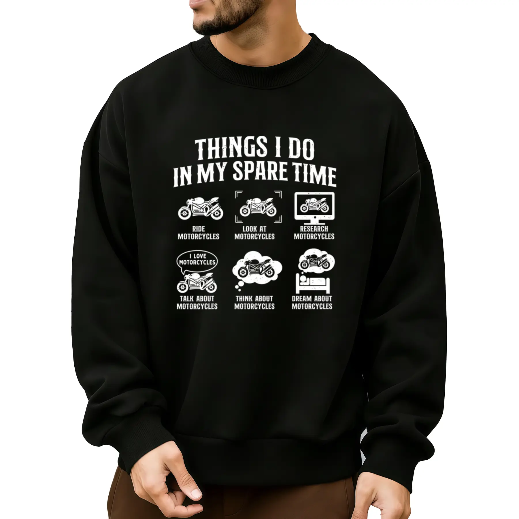 Biker’s Long Sleeve Sweatshirt – Casual Motorcycle Rider Style for Free Time